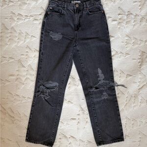 Distressed Vintage Straight Fit Black Washed Women's Jeans